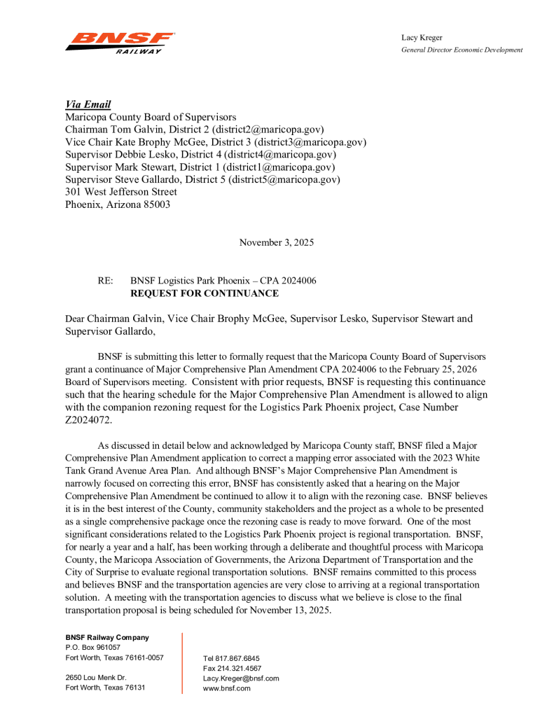 BNSF CPA Continuance Request 11-3-25